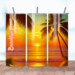 All sides of the tropical beach sunset tumbler with palm trees and glowing colors